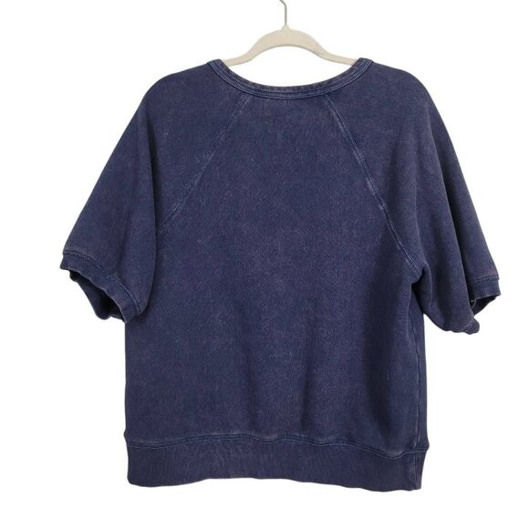Sundance Joyce Sweatshirt Sz M Dark Blue Pullover Cotton Short Sleeve Distressed - Picture 2 of 6